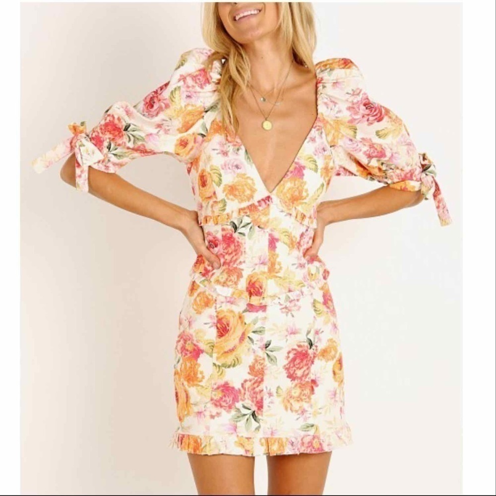 For Love and Lemons Julep Floral Linen Mini Dress Size Medium